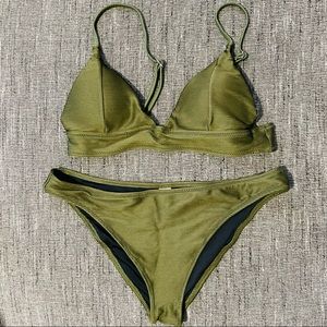 Cupshe olive green textured bikini top and bottom